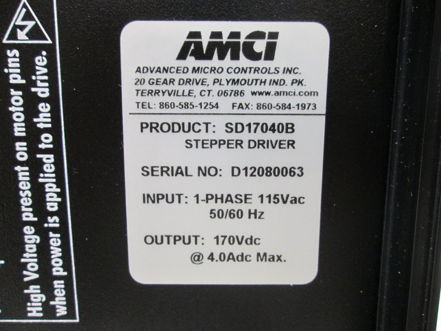 New AMCI SD17040B Stepper Motor Drive, In: 1-Phase 115VAC, Out: 170VDC at 4A Max