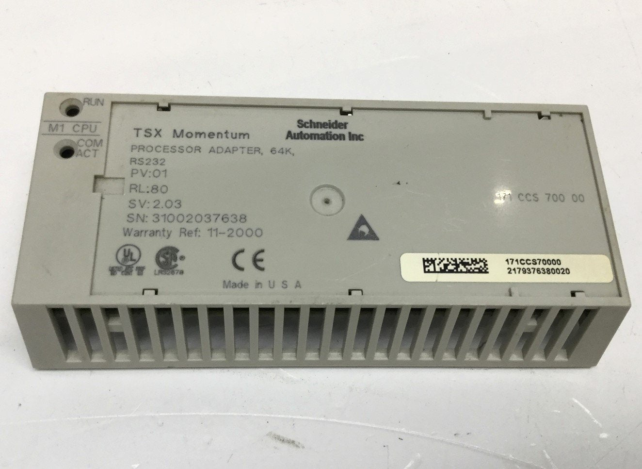 Used Schneider Modicon 171CCS70000 M1 PLC Processor Adapter Modbus Module 64K RS232C