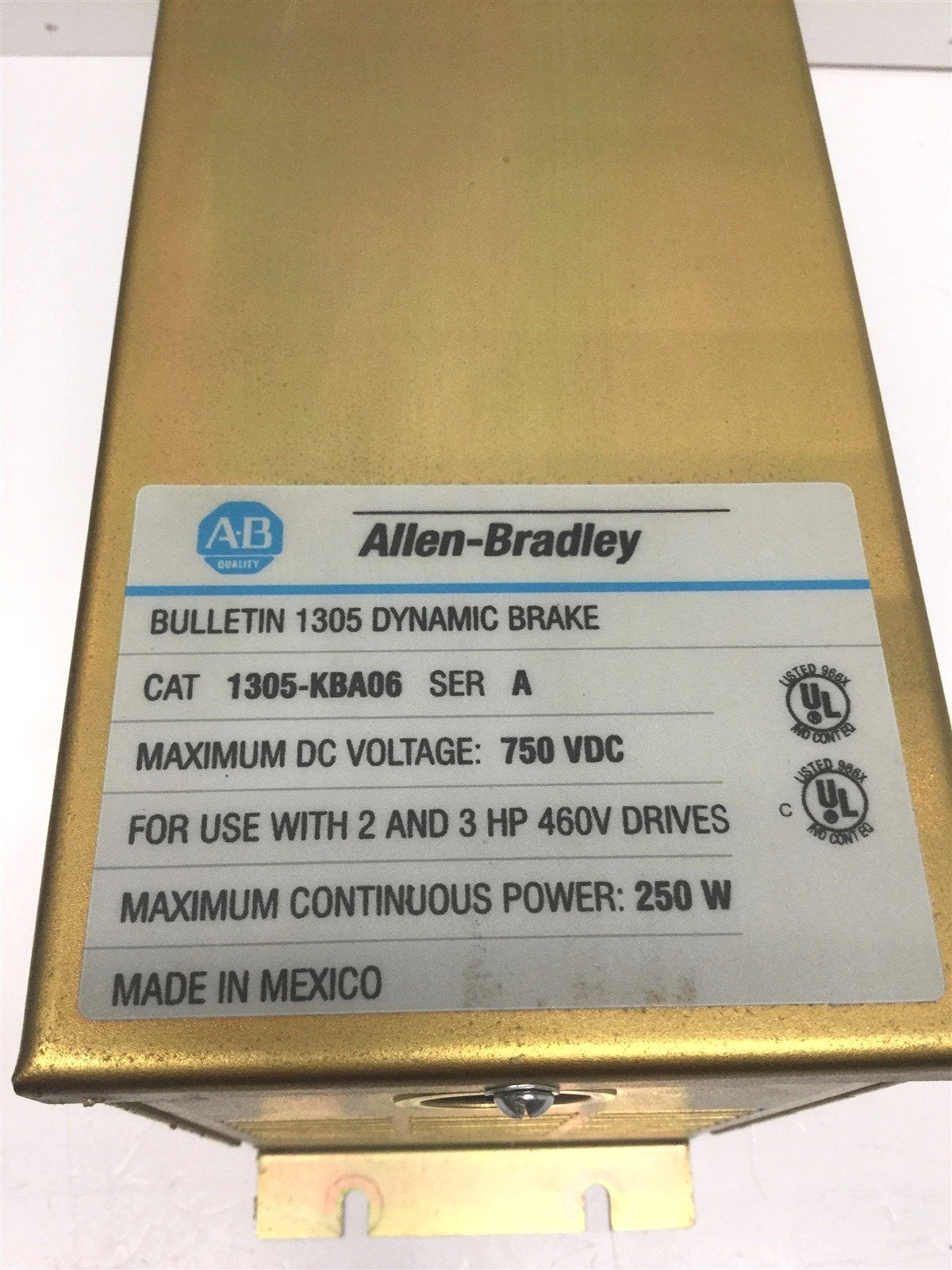 Used Allen Bradley 1305-KBA06 Dynamic Brake 750VDC Max for 2 & 3 HP 460V Drives 250W