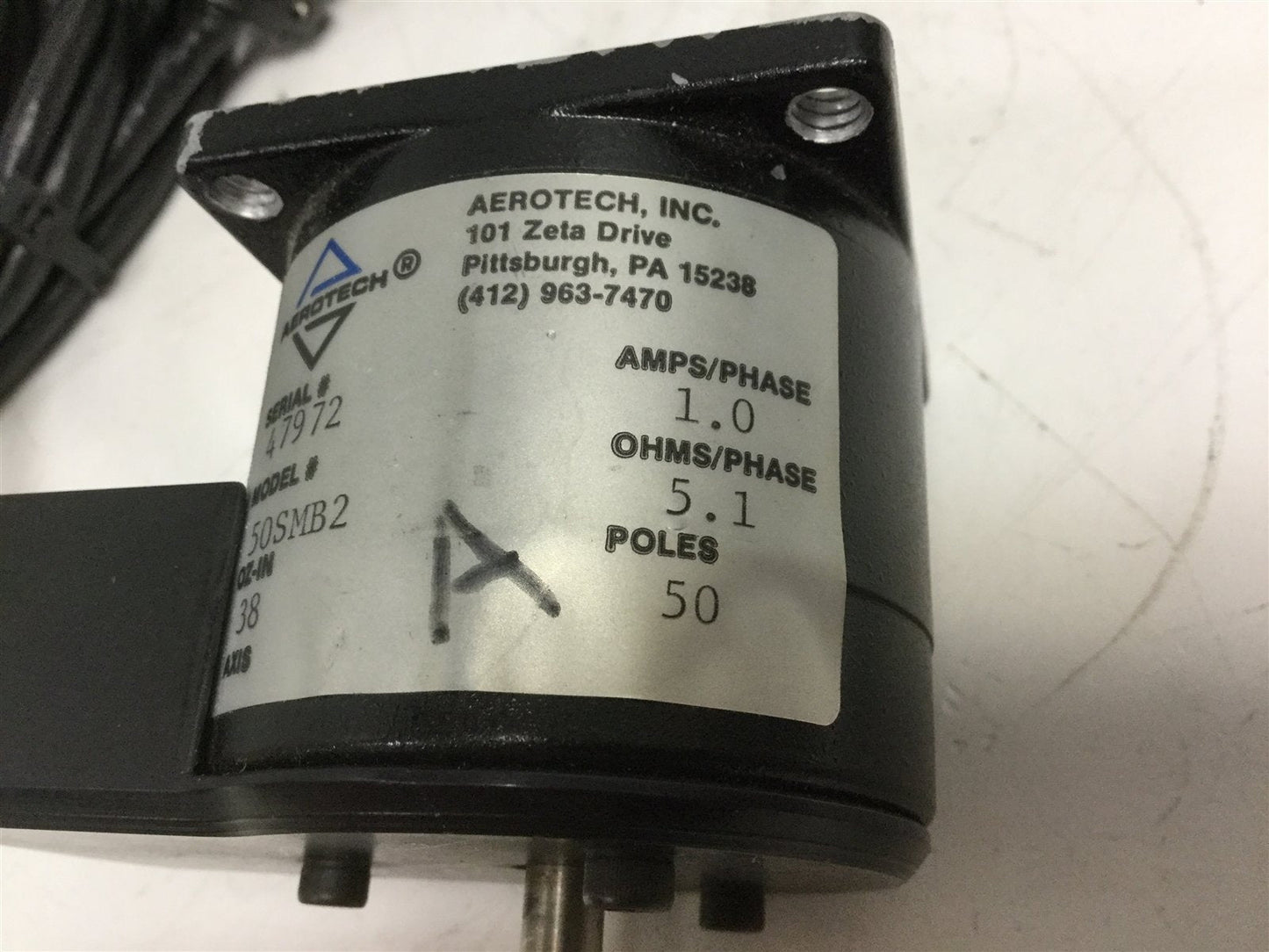 Used Aerotech 50SMB2 Stepper Motor Single Phase, Poles: 50, Shaft Diameter: 0.25 in