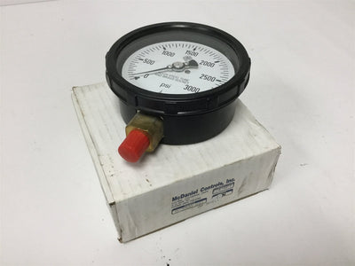 Used McDaniel Controls AB 50111 Pressure Gauge, Range: 0-3000psi, Connection 1/4" NPT