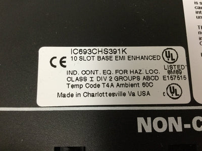 Used GE Fanuc IC693CHS391K 10-Slot Expansion Base, EMI Enhanced, 9-Slots for Non-CPU