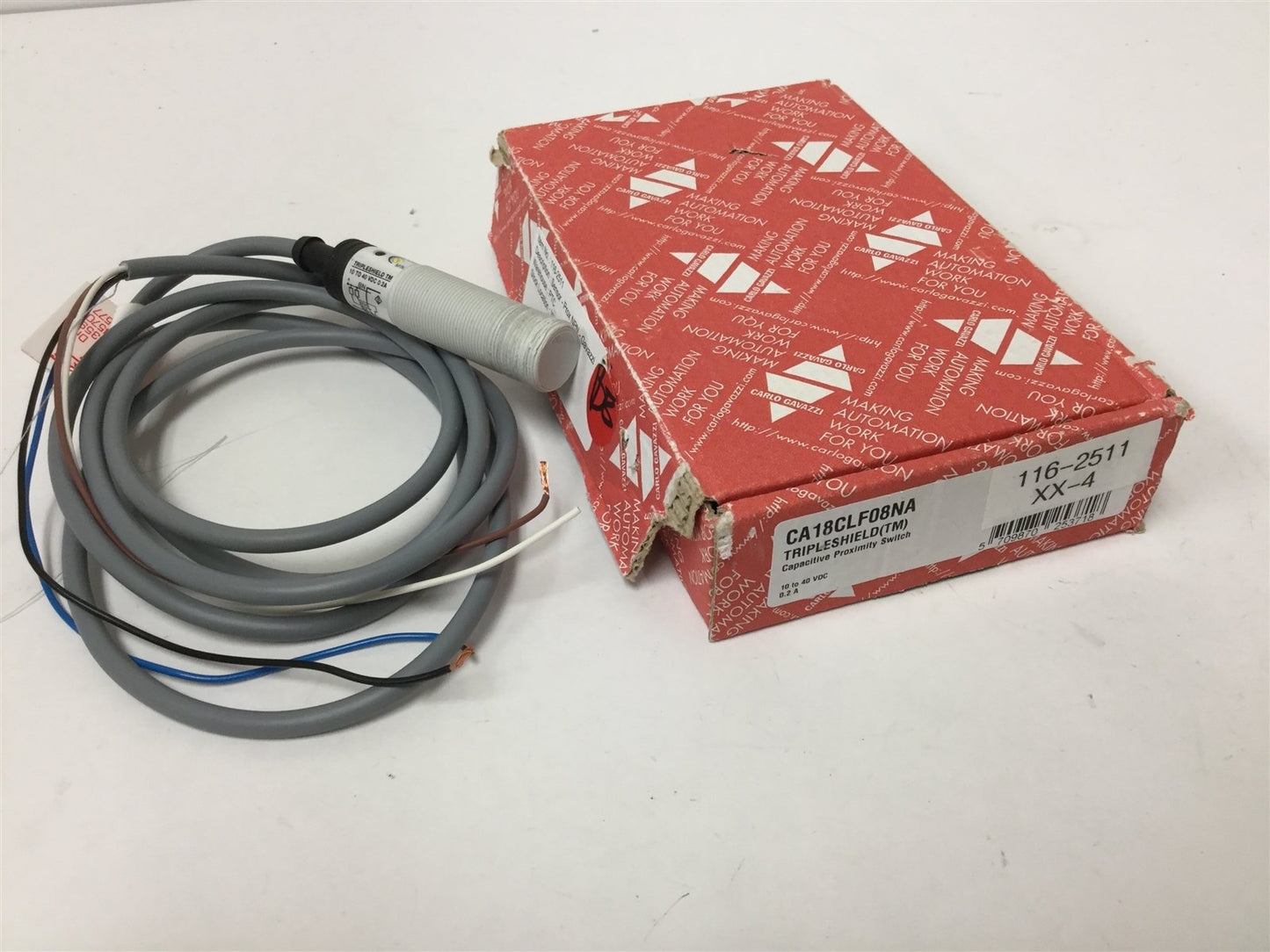 Used Carlo Gavazzi CA18CLF08NA Capacitive Proximity Sensor, 10-40VDC, Range: 8mm