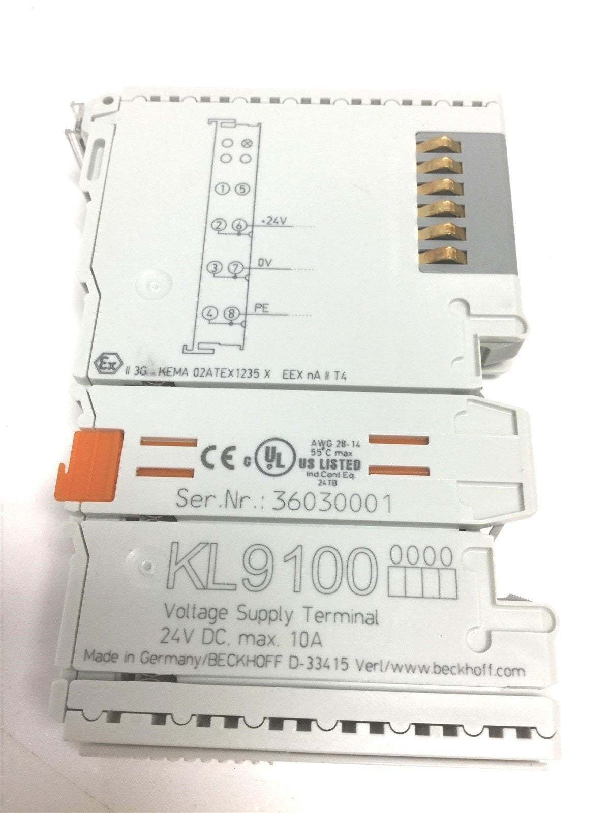 Used Lot of 2 Beckhoff KL9100 Potential Supply Terminal, Voltage: 24V DC, Green LED