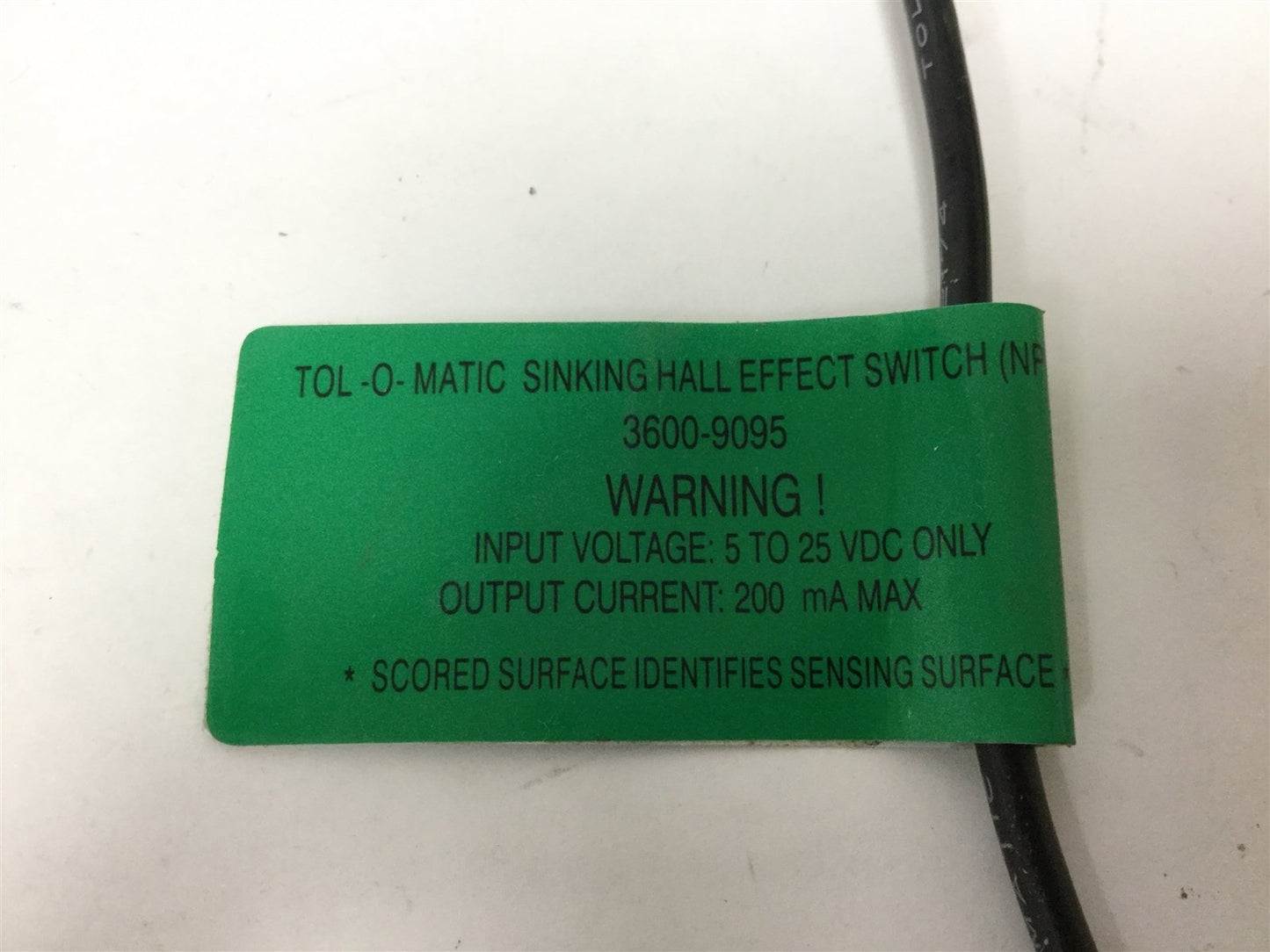 Used Tolomatic 3600-9095 Hall Effect Switch, Sinking (NPN), 5-25VDC, Output: 200mA