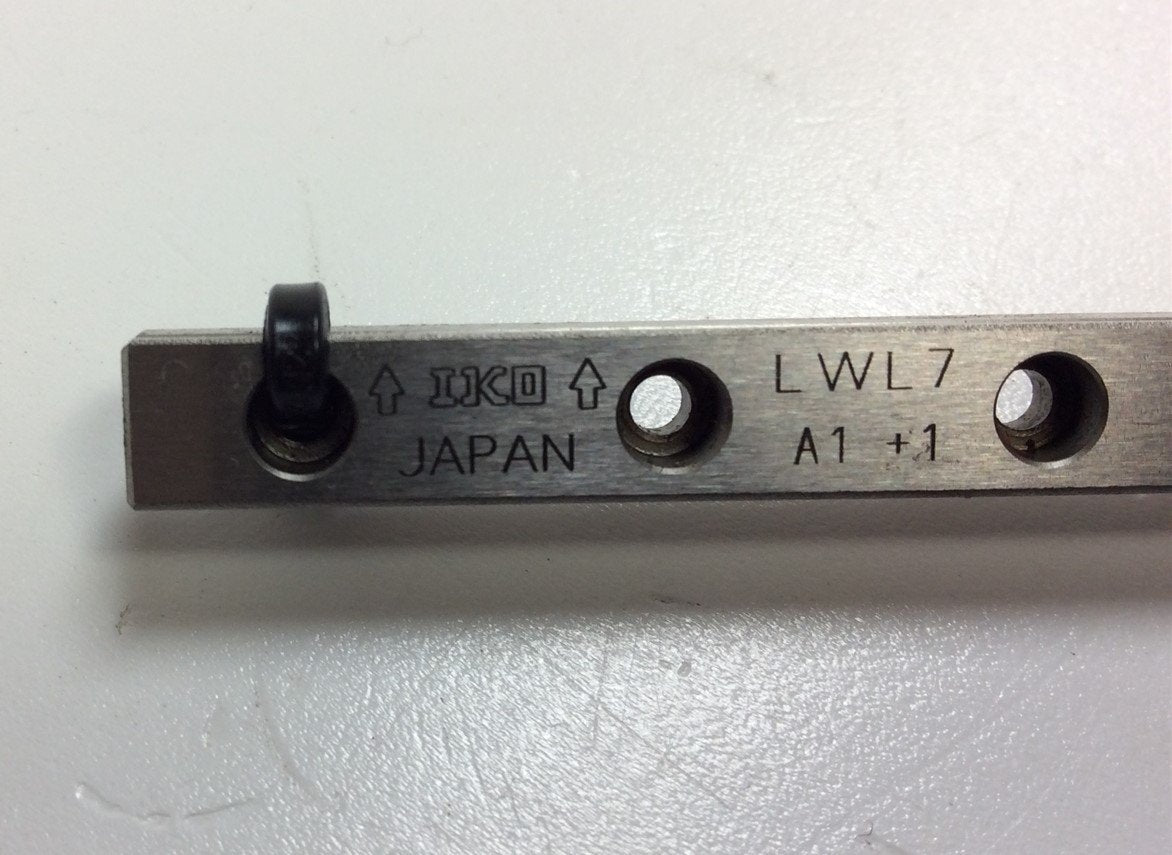 Used IKO LWL7 Linear Rail 240 mm Length, W/ One Carriage Bearing Block 17 mm Width