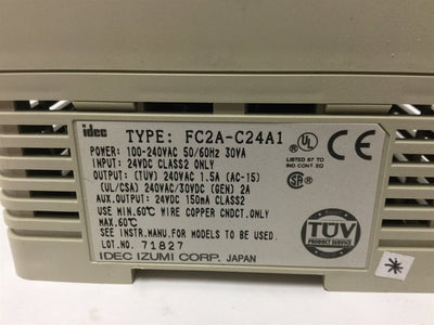 Used Idec FC2A-C24A1 Micro3 PLC I/O Module 100-240VAC, 14x 24VDC In /10x Relay Out