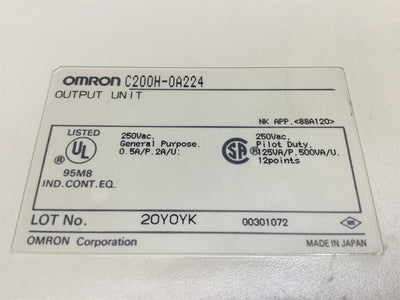 Used Omron C200H-OA224 SYSMAC PLC Triac Output Module 0.5A 250VAC, 12-Point