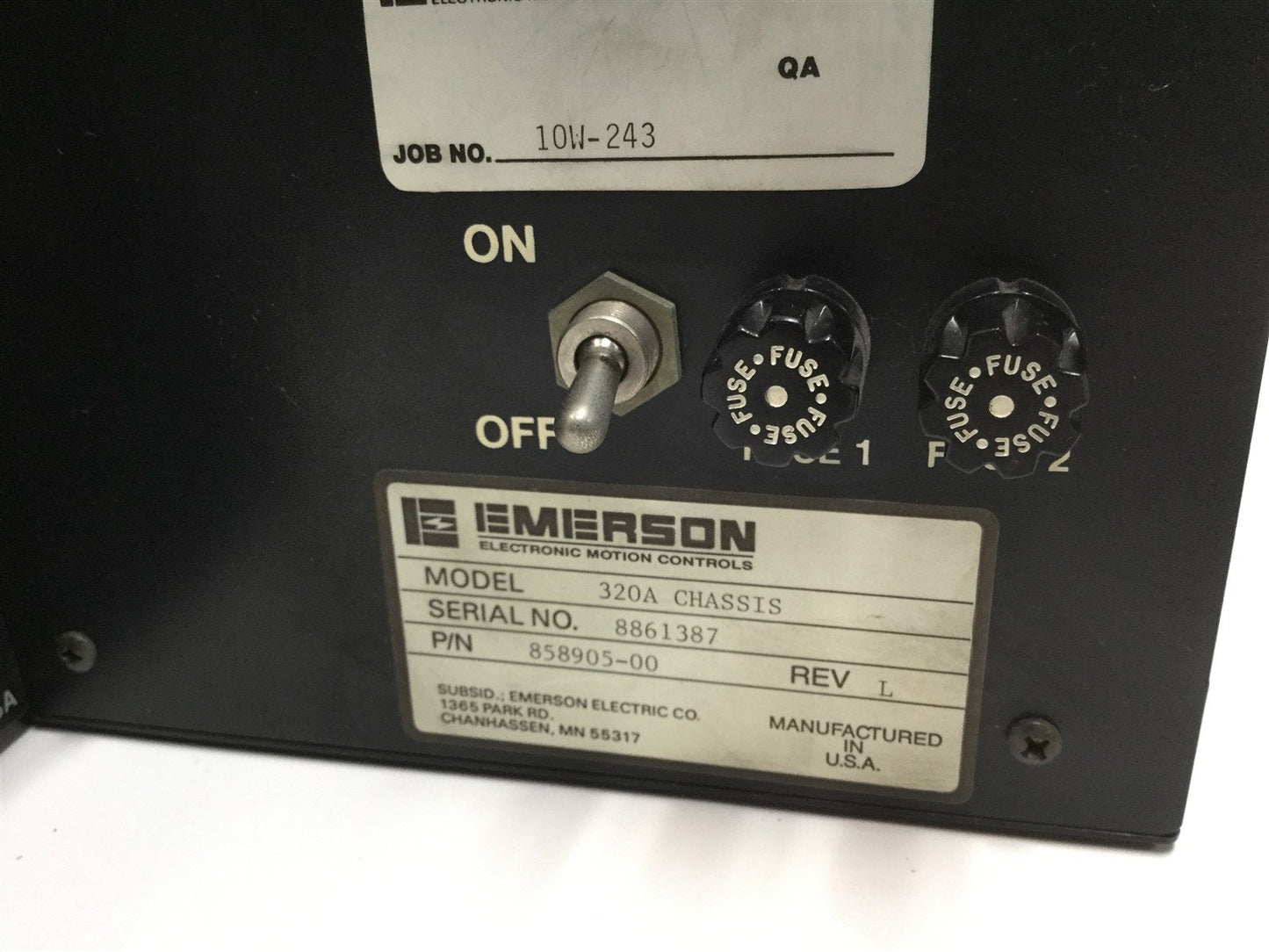 Used Emerson 858905-00 Rev L 320A Chassis Programmable Motion Controller w/Modules