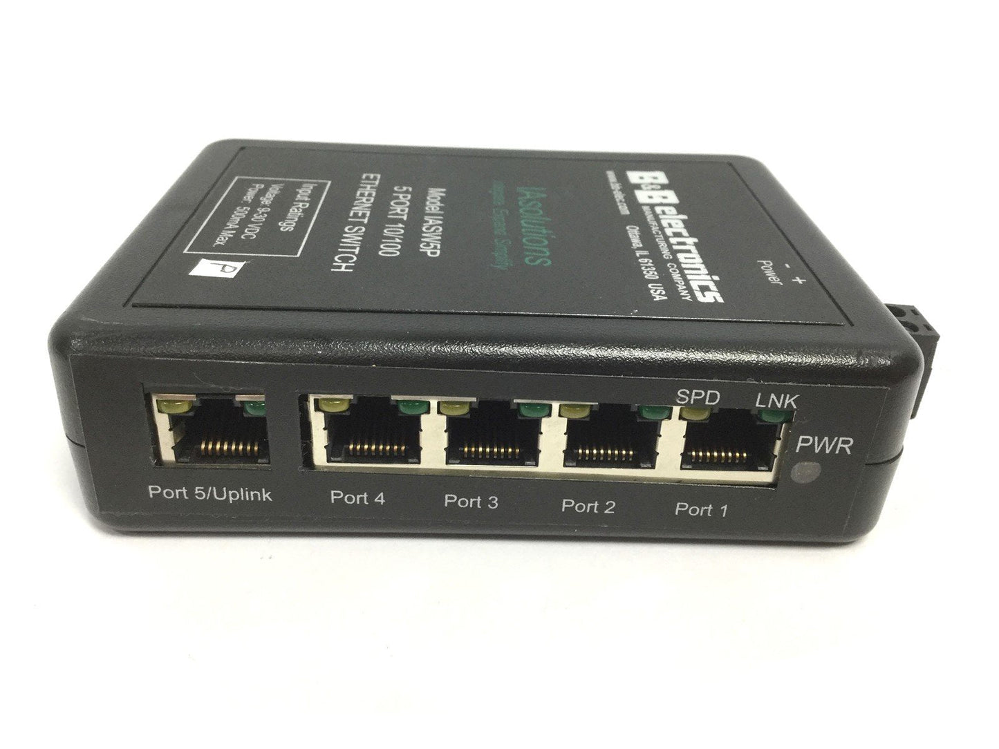 Used B&B Electronics IASW5P Ethernet Switch 5 Port 10/100 Voltage: 9-30VDC, 500mA