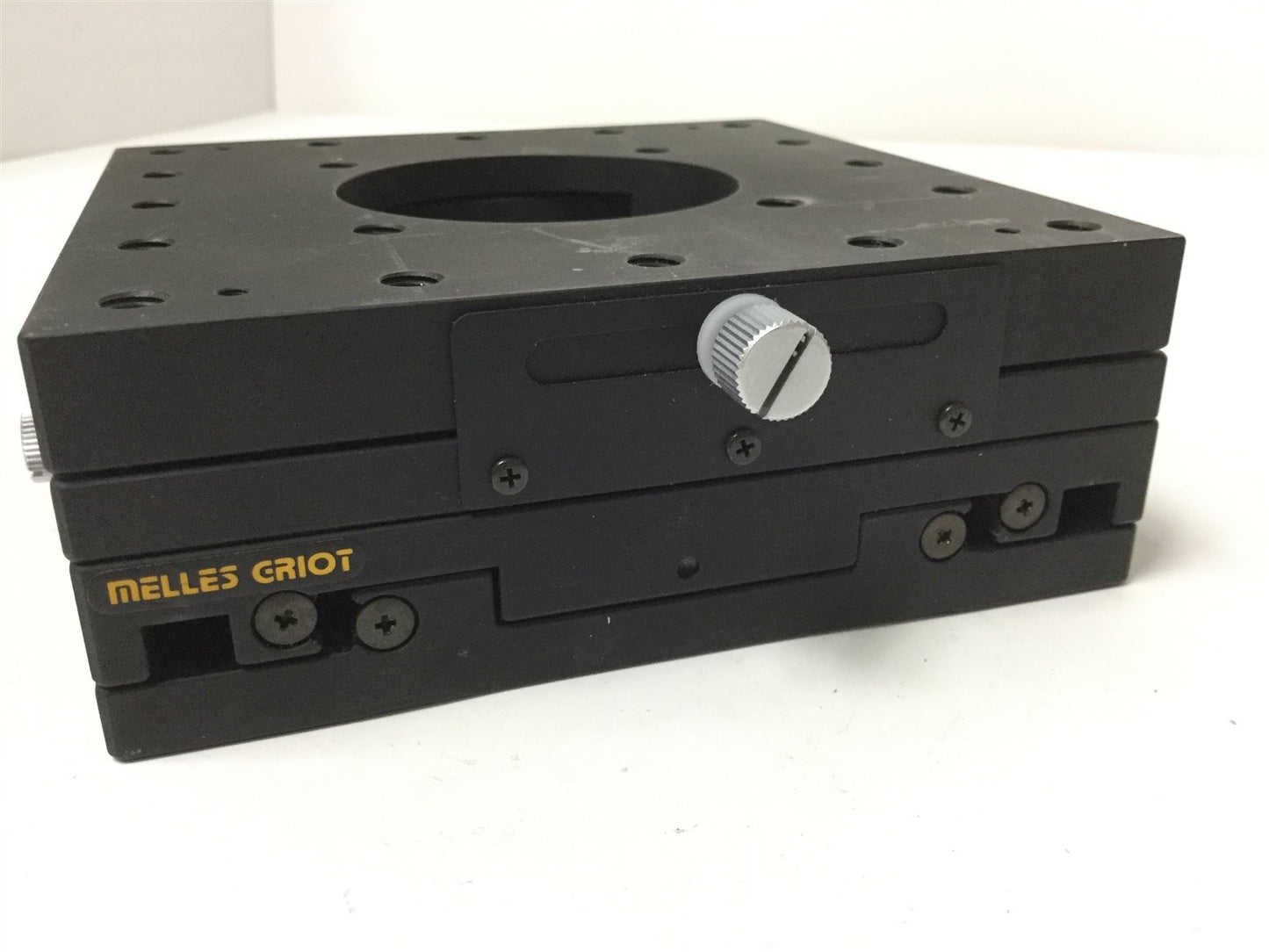 Used Melles Griot XY Stage, Dimensions: 4.75" x 4.75" x 1.75", Travel: 42mm Both Axis