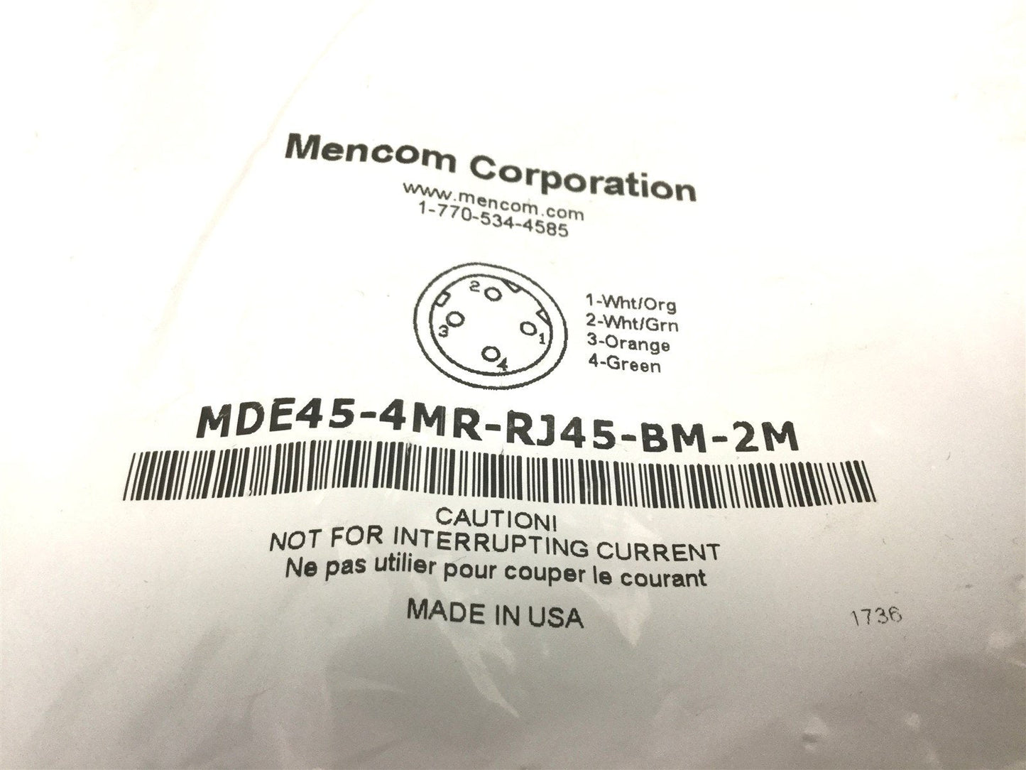 New Mencom Corporation MDE45-4MR-RJ45-BM-2M M12 Ethernet Series Sensor Cable