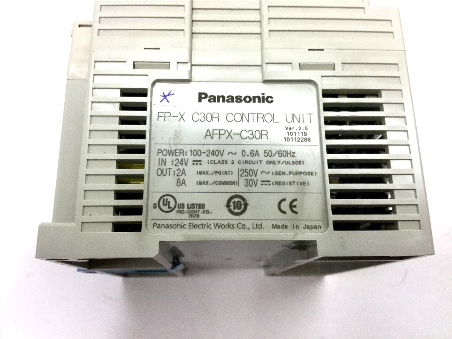 Used Panasonic AFPX-C30R PLC, 16x Inputs, 14x Relay Outputs, *Broken DIN Rail Mount*