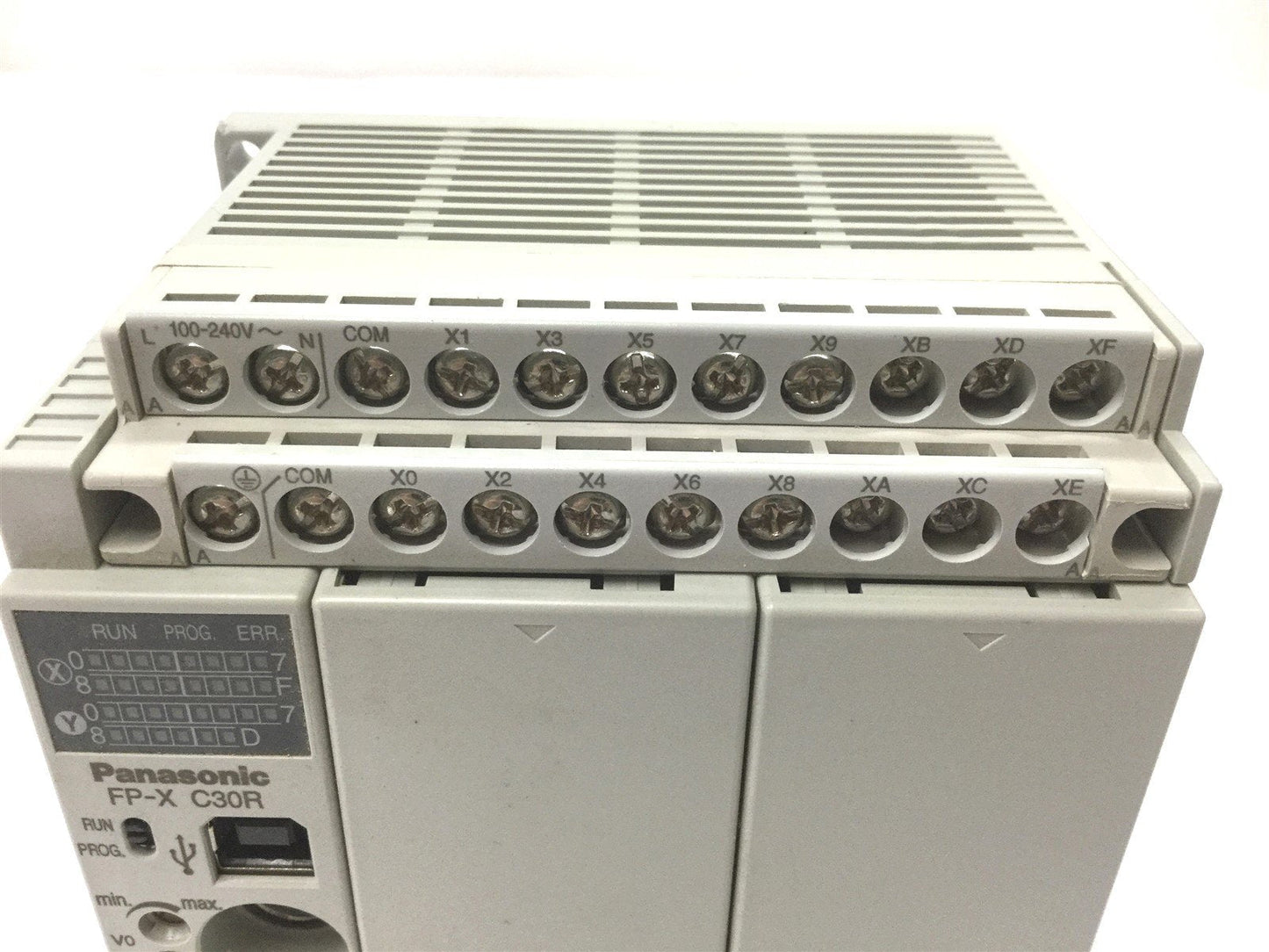 Used Panasonic AFPX-C30R PLC, 16x Inputs, 14x Relay Outputs, *Broken DIN Rail Mount*