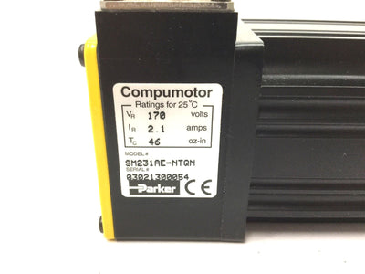 Used Parker Compumotor SM231AE-NTQN Servo Motor, 46oz-in, Shaft: 3/8" With Key Slot