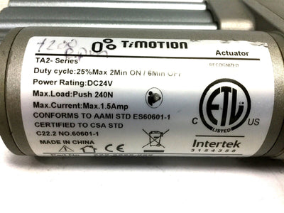 Used Timotion TA2-5B-026145-1113-0A1-1 Linear Actuator, Voltage: 24VDC, Stroke: 026mm