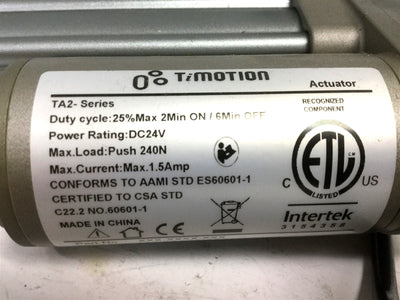 Used Timotion TA2-5B-026145-1113-0A1-1 Linear Actuator, Stroke: 026mm, Voltage: 24VDC