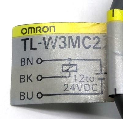 Used Omron TL-W3MC2 Proximity Switch/Sensor, Voltage: 12-24VDC, Cable Length: 58"