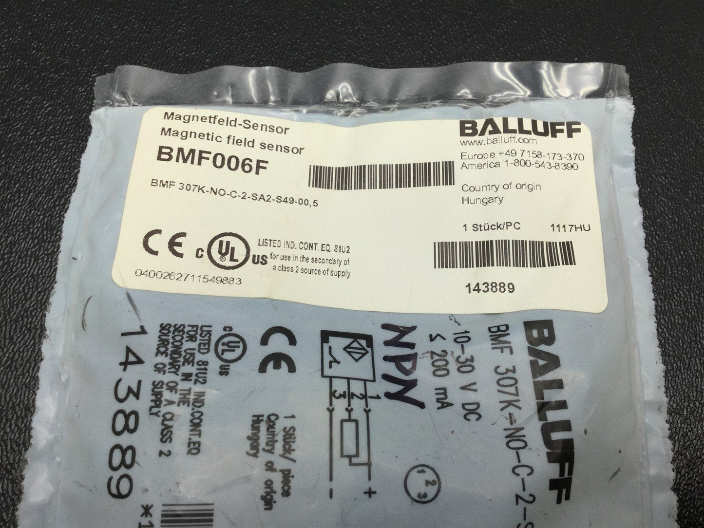 New Balluff BMF006F Hall Effect Magnetic Field Sensor, NPN, Voltage: 10-30VDC