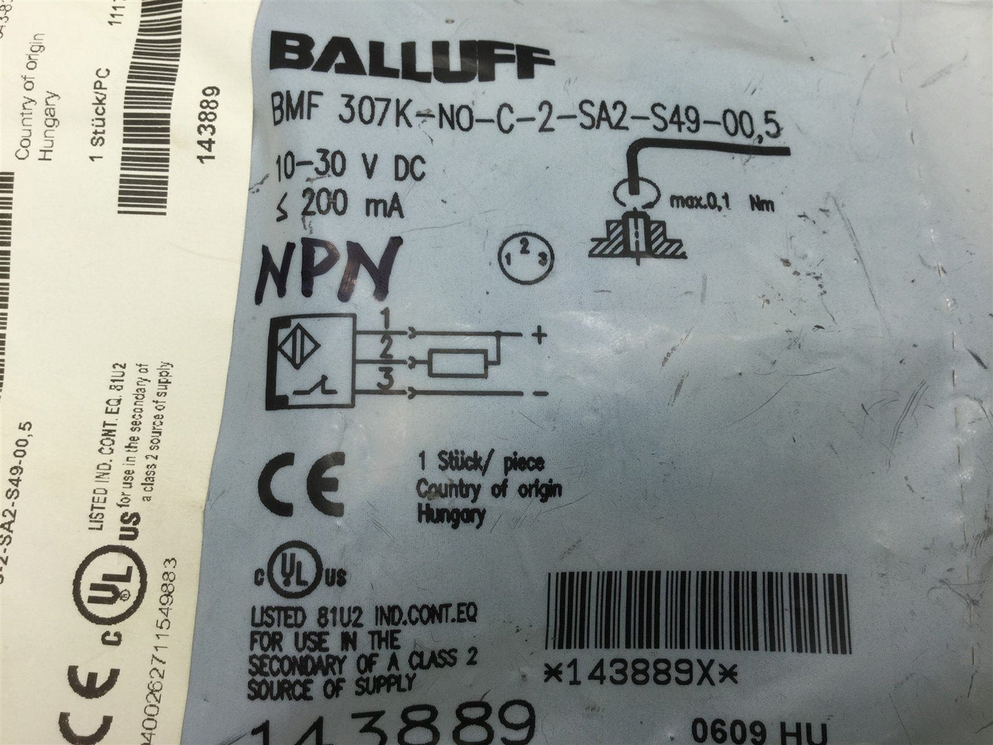 New Balluff BMF006F Hall Effect Magnetic Field Sensor, NPN, Voltage: 10-30VDC