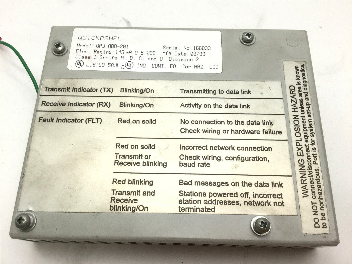 Used GE Fanuc QPJ-ABD-201 Quickpanel AB Data Highway Plus Module, 145mA 5VDC