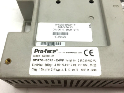 Used Proface GP370-SC41-24VP Quickpanel HMI Back Panel, Electric Rating: 20.4-27.6VDC