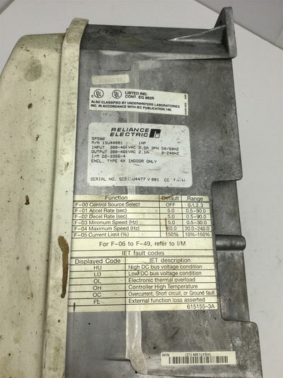 Used Reliance Electric 1SU44001 SP500 Easy Clean Plus AC Motor Drive, 380-460VAC