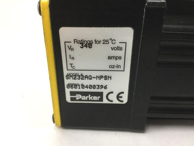 Used Parker SM232AQ-NPSN Servo Motor, Voltage: 340V, Shaft: 3/8", Mounting: NEMA 23