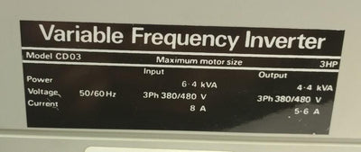 Used SECO CD03 AC Speed Drive 3PH In 6.4kVA 380/480VAC 8A Out 4.4kVA 380/480VAC 5.6A