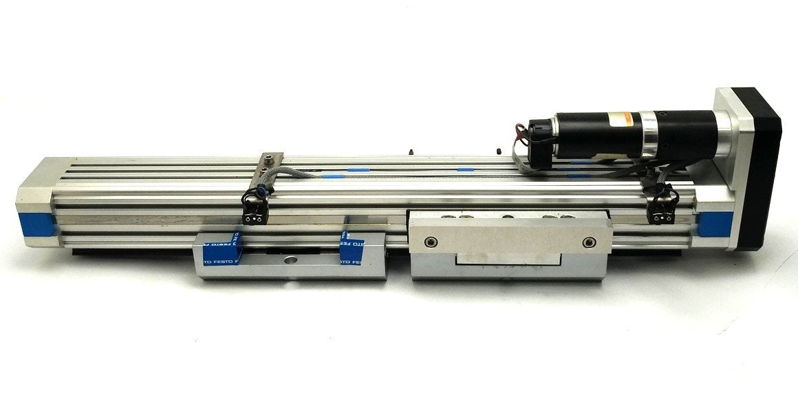 Used Festo DGEL-40-300-SP-KF-GK Linear Actuator, 300mm Travel, 2x Carriages w/ Motor