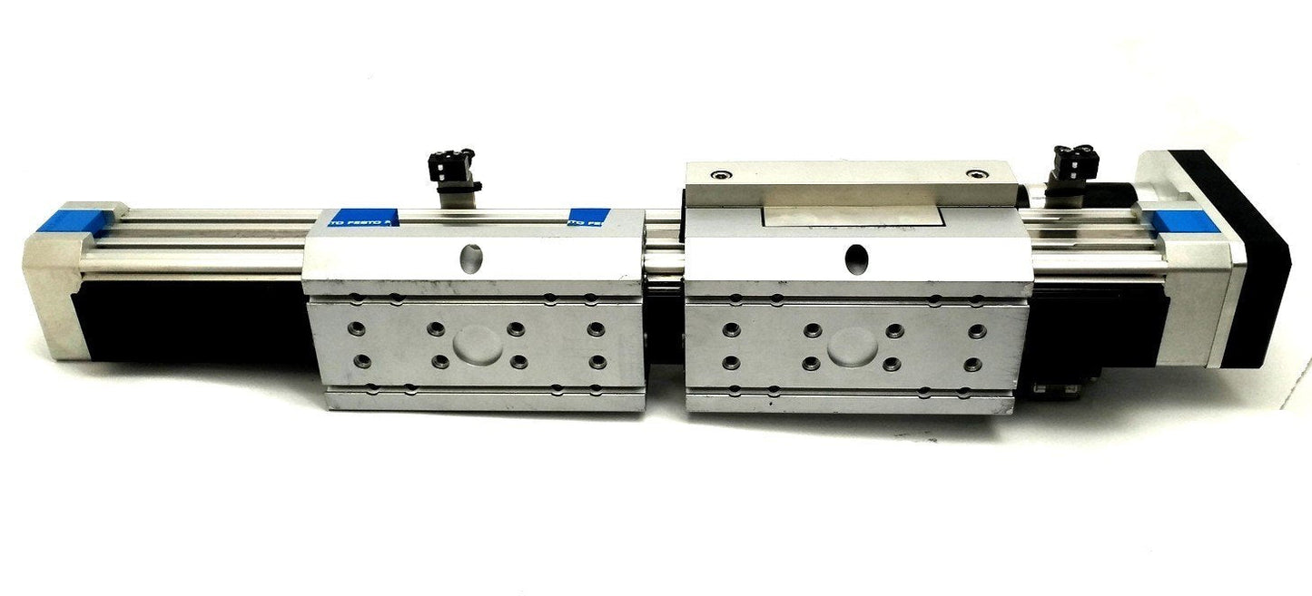 Used Festo DGEL-40-300-SP-KF-GK Linear Actuator, 300mm Travel, 2x Carriages w/ Motor