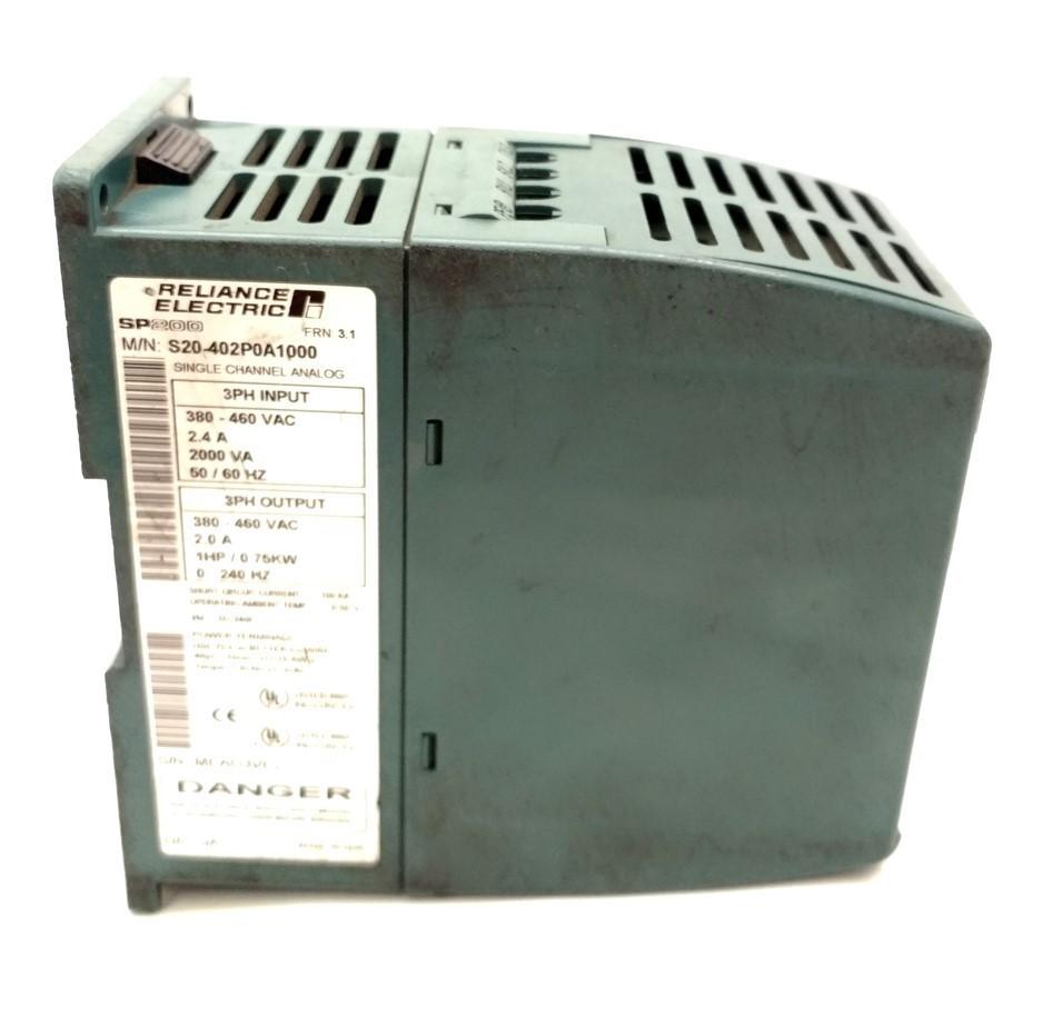 Used Reliance S20-402P0A1000 AC Motor Drive, 1HP, Out: 460VAC 2A 3PH, In: 380-480VAC