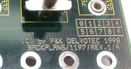 Used F&K Delvotec 1197 Rev.1 A Back Plane, 5 Slots For Other Delvotec Boards