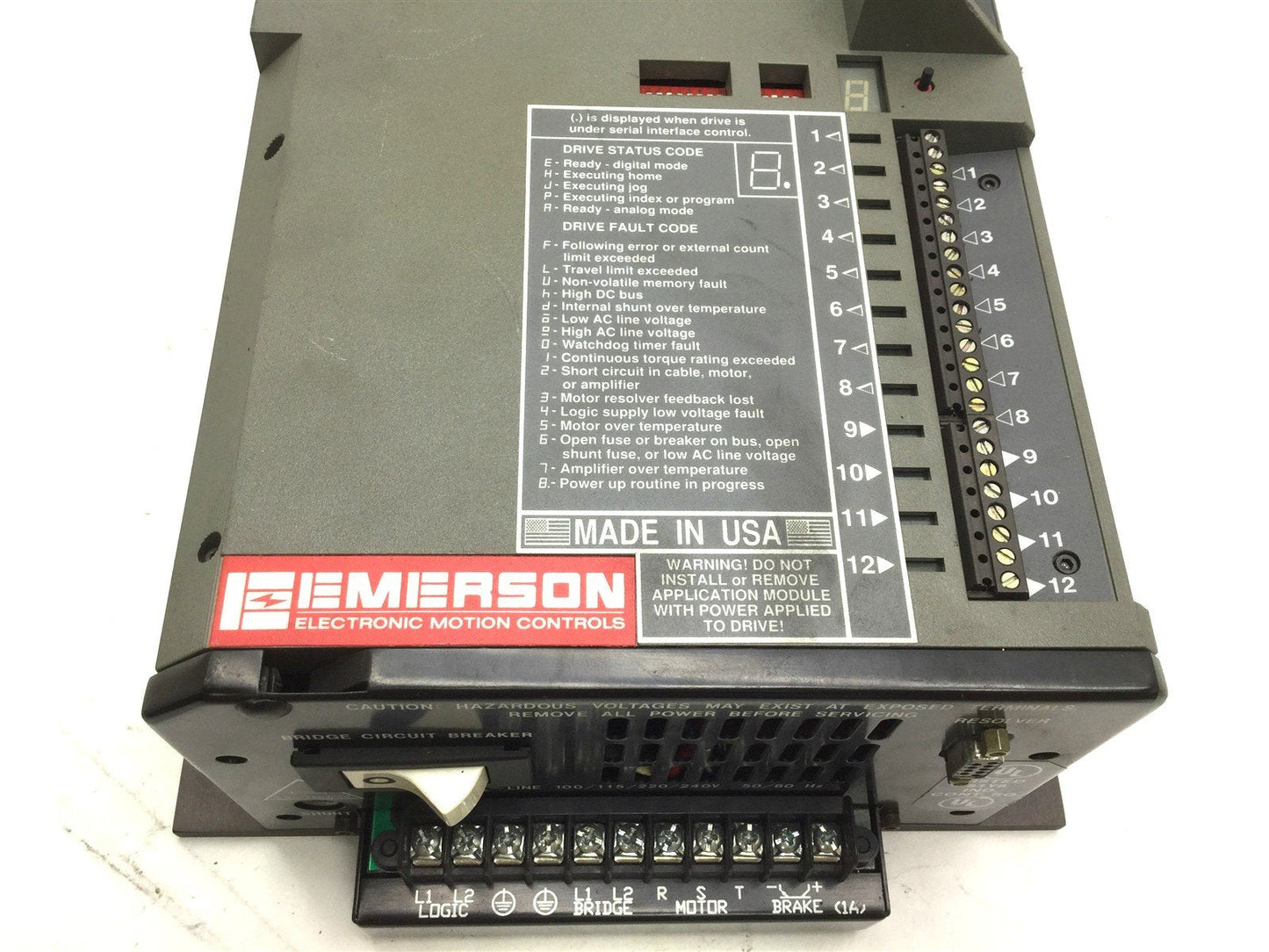 Used Emerson FX-208 Positioning Servo Drive In: 240VAC 60Hz Out: 240V 16KHz *Cracked*