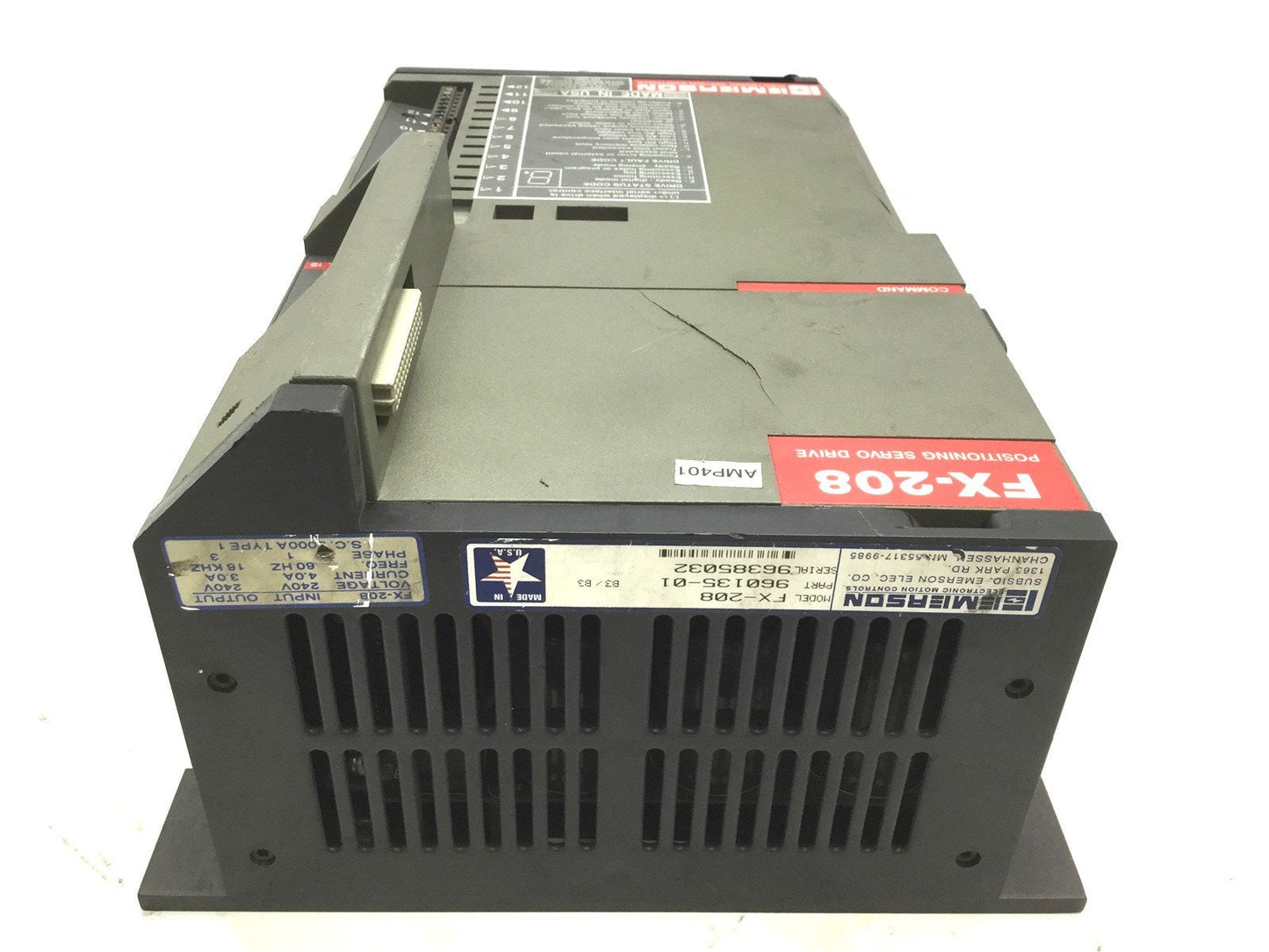 Used Emerson FX-208 Positioning Servo Drive In: 240VAC 60Hz Out: 240V 16KHz *Cracked*