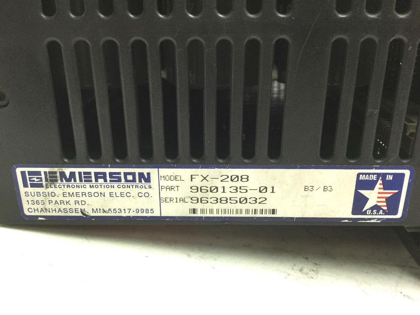 Used Emerson FX-208 Positioning Servo Drive In: 240VAC 60Hz Out: 240V 16KHz *Cracked*