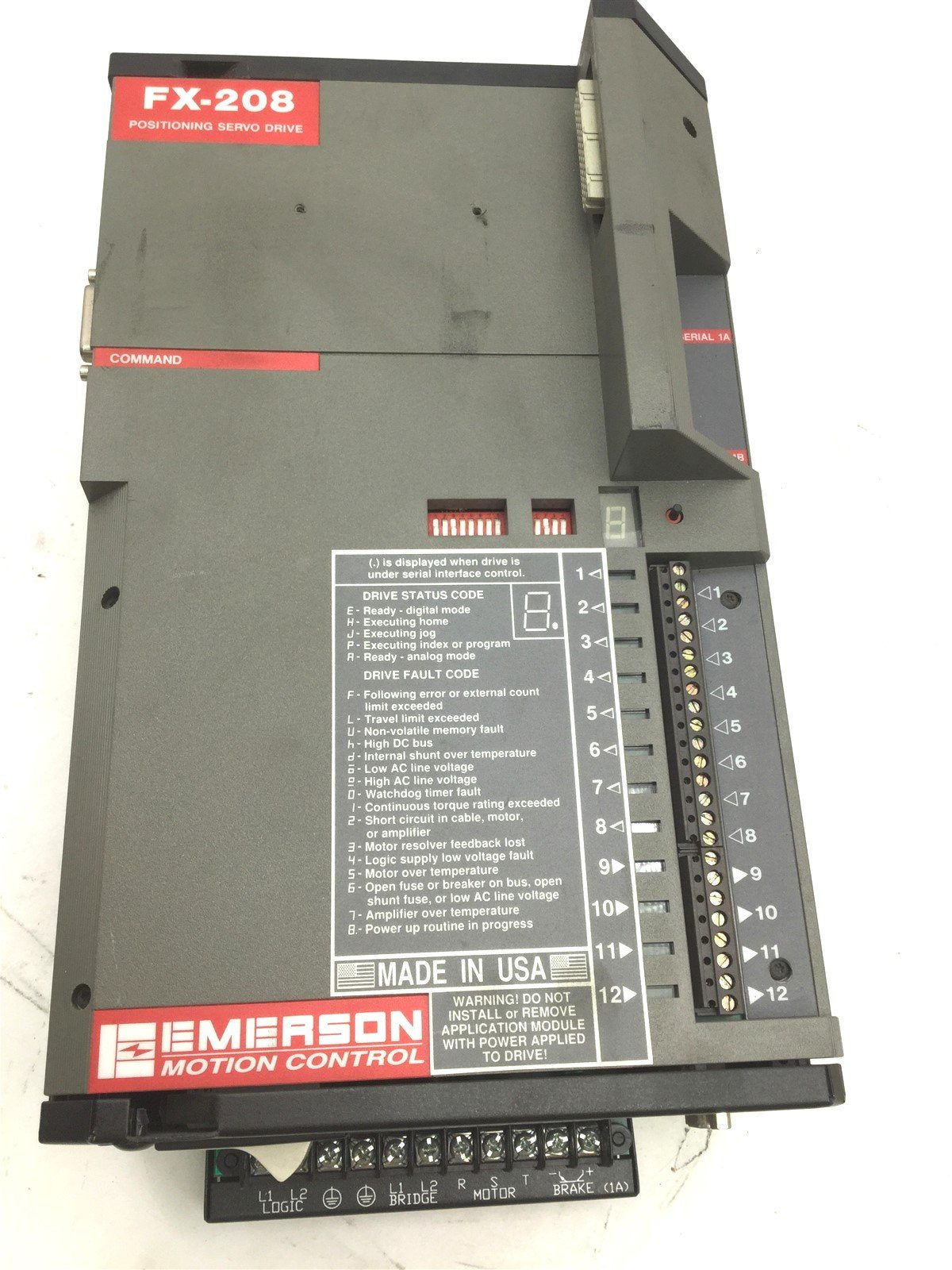 Used Emerson FX-208 Positioning Servo Drive, Input: 240VAC 60Hz, Output: 240V 16KHz