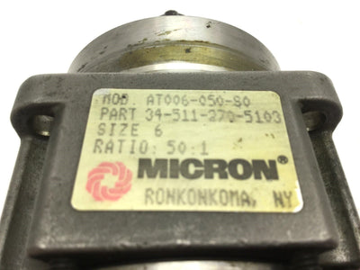 Used Micron AT006-050-S0 True Planetary Gearhead, Ratio: 50:1, Nema 23, Shaft: 16mm