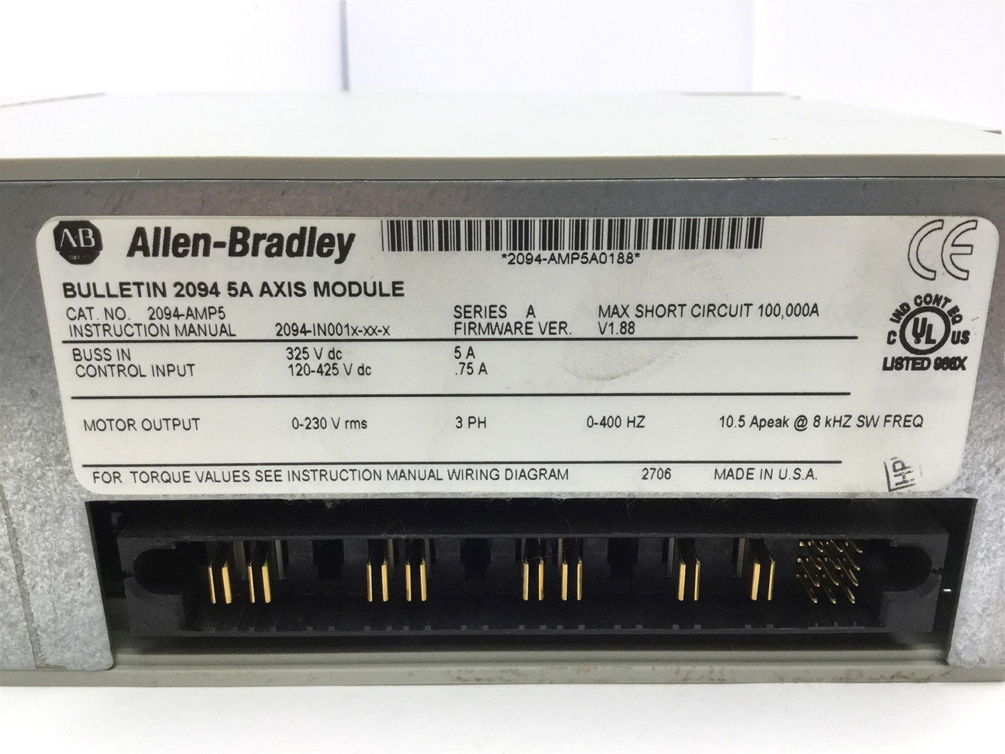 Used Allen Bradley 2094-AMP5 Kinetix 6000 Servo Drive Voltage: 200/230VAC 3Ph 0-400Hz