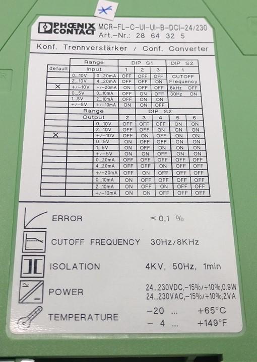 Used Phoenix Contact MCR-FL-C-UI-UI-B-DCI-24/230 Isolating Amplifier Input: 30V,100mA