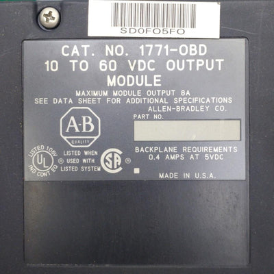 Used Allen-Bradley 1771-OBD Series C Output Module, 18 Outputs, 10-60VDC 8A