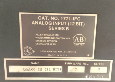 Used Allen-Bradley 1771-IFC Series B Analog Input Module 12-bit 8 Inputs -10 to +10V