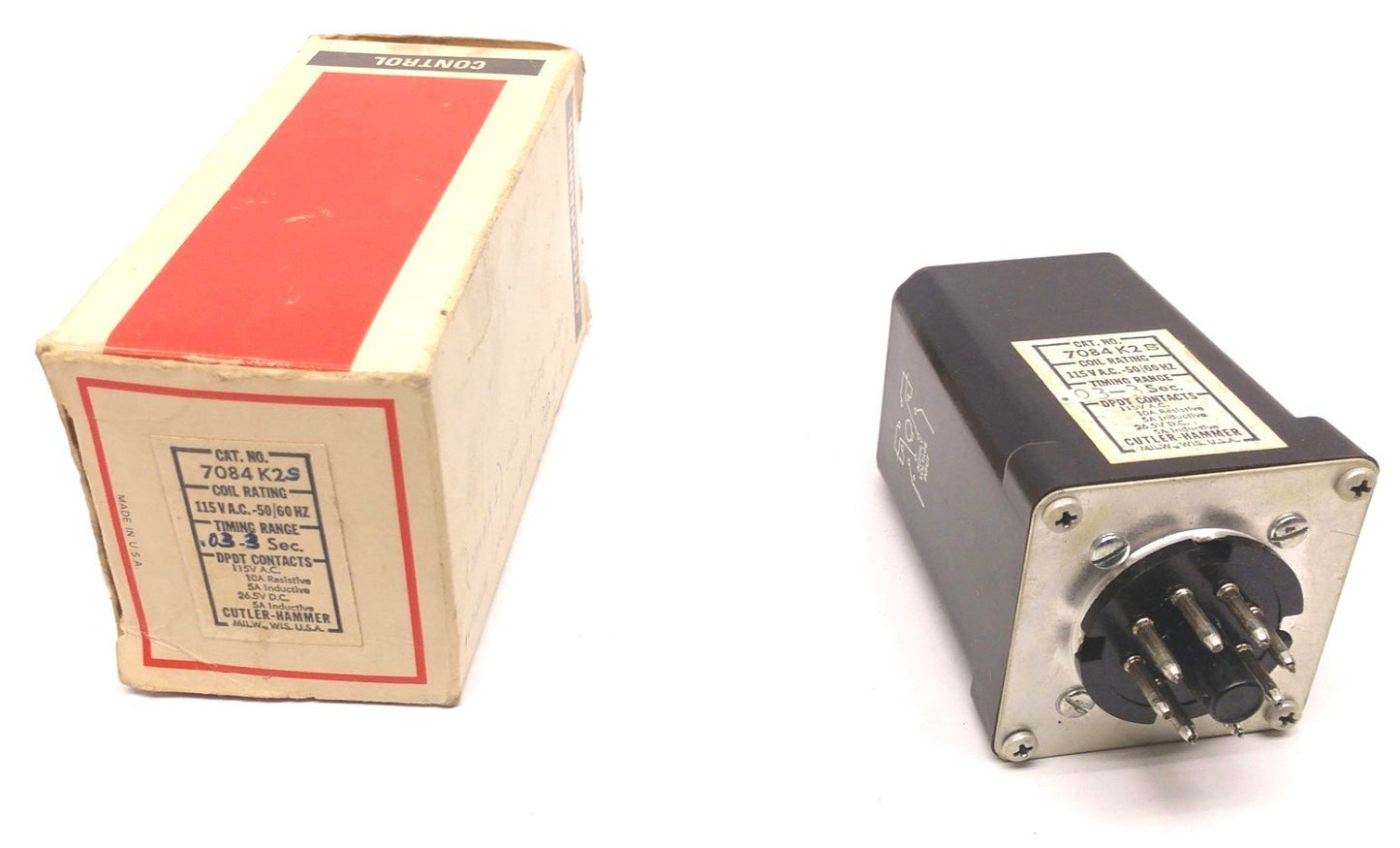 New Other Cutler Hammer 7084K2S DPDT Contact Relay .03-3 Seconds, 115VAC 50-60Hz, 10A Max