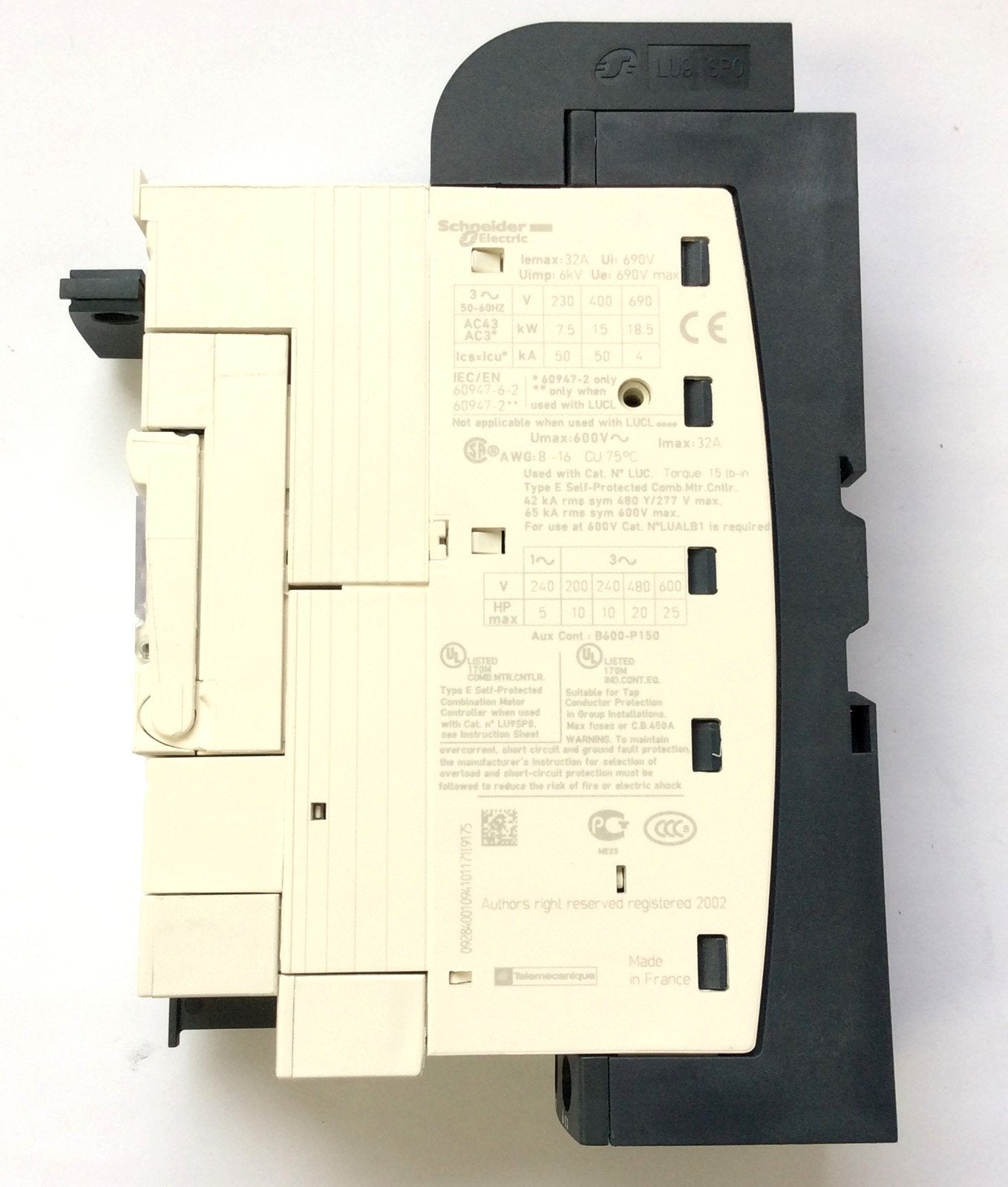 New Other Schneider Electric Motor Starter LUB32 Base LUCC32BL Control 24VDC 8-32A 3-Pole