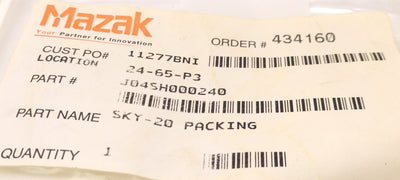 Used Mazak J04SH000240 Ring SKY-20 Packing, ID: 20mm, OD: 28mm, Thickness: 5mm