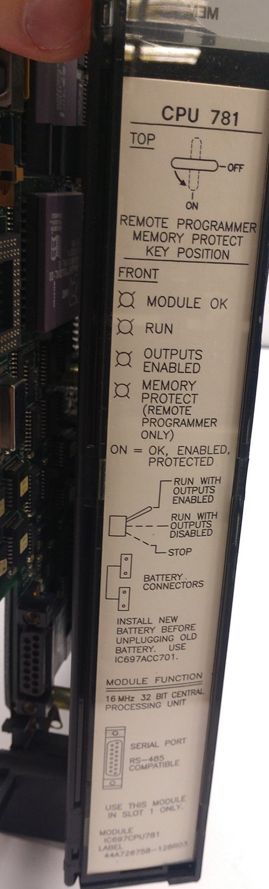 Used Fanuc IC697CPU781-JE Series 90-70 Central Processor Unit 16MHz, 32-bit, W/ Keys