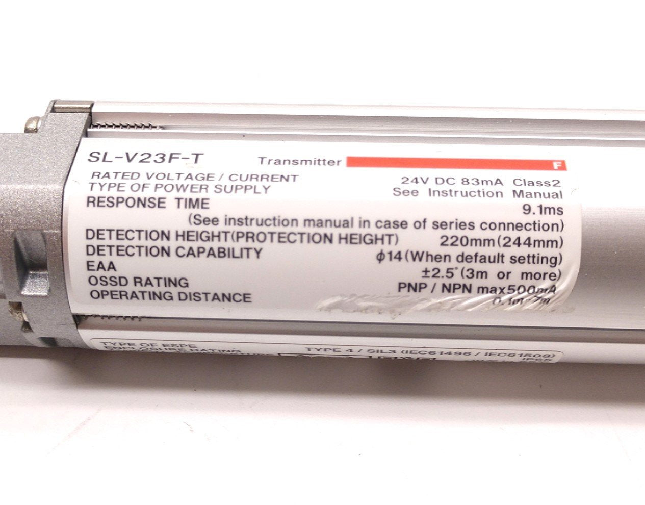 Used Keyence SL-V23F-T Light Curtain Transmitter, 24VDC, Response Time: 9.7ms