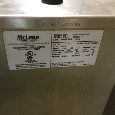 Used McLean CR29-0216-G036H Air Conditioner, Voltage: 115VAC, 2000 / 2200 BTU