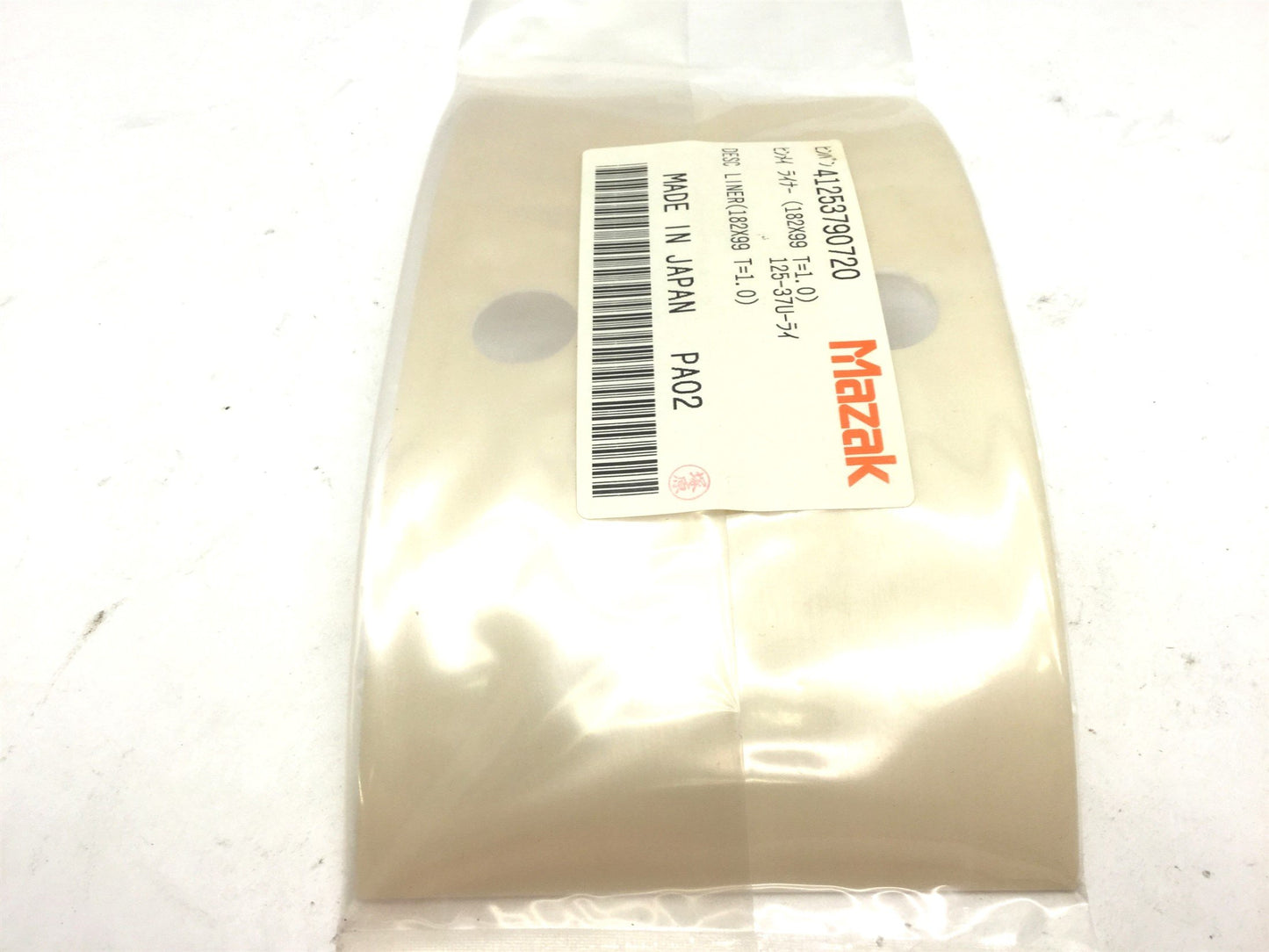 New MAZAK 41253790720 Desc Liner 182X99 T=1.0 PA02 Length: 182mm Height: 99mm