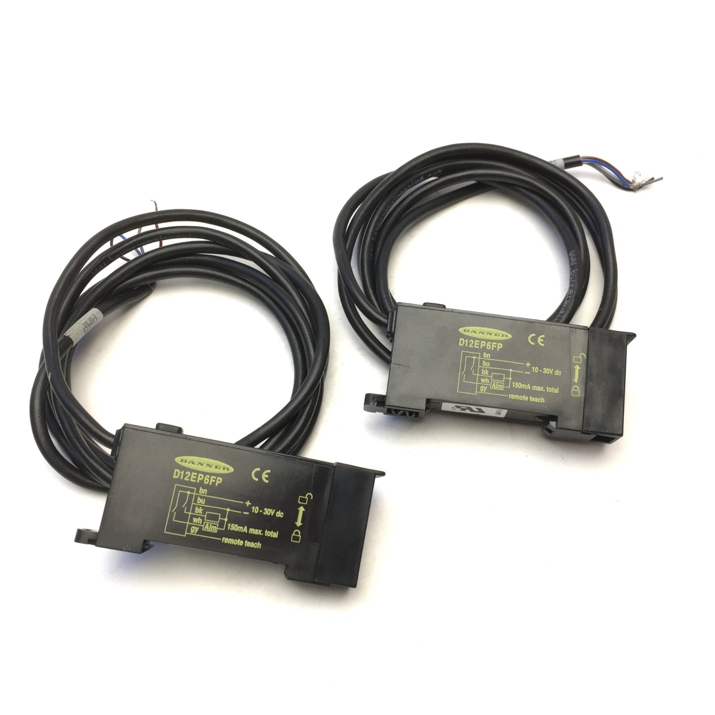 Used Lot of 2 Banner D12EP6FP Fiber Optic Sensor, Teach Mode 10-30VDC, PNP